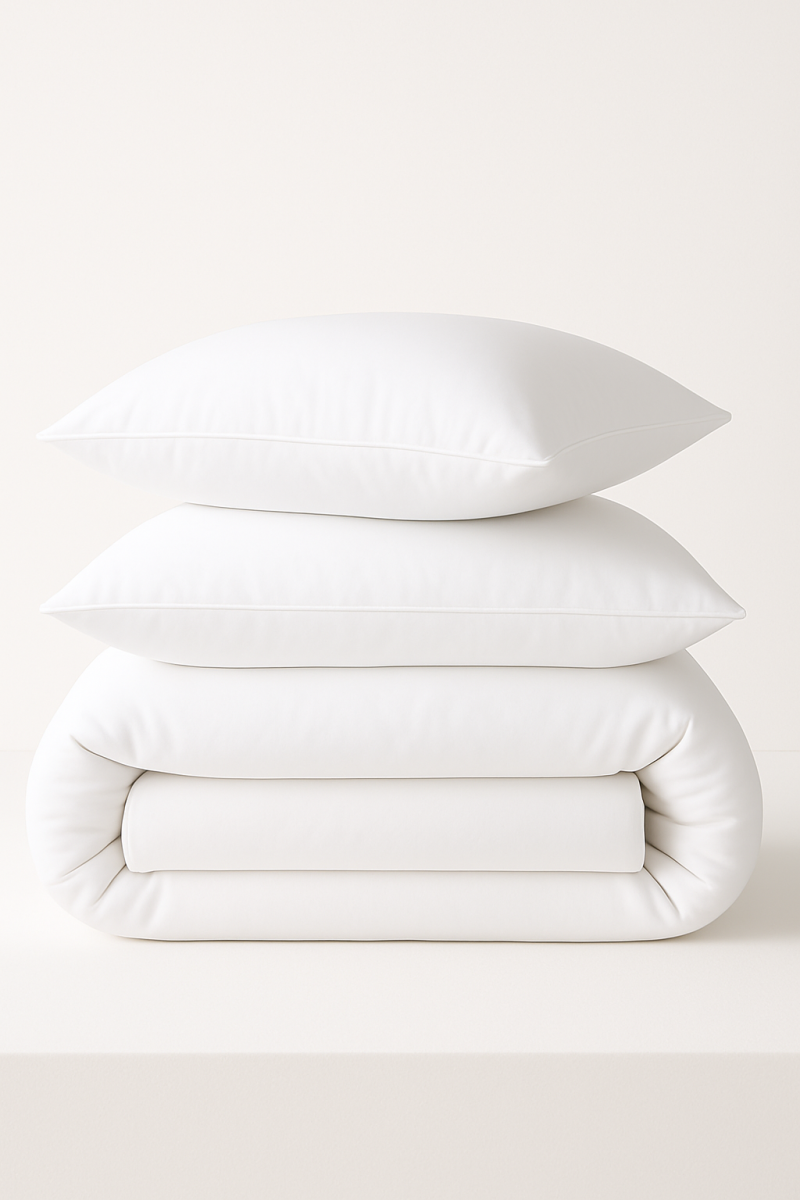 white background sheet sets pillowcases
